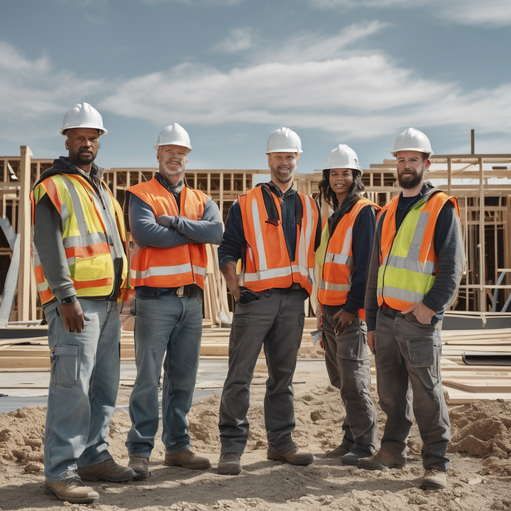 Professional roofing crew team with visible equipment and safety gear on active worksite