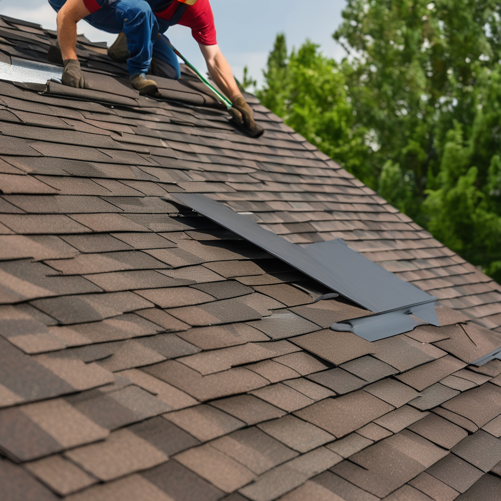 Roofer installing new shingles with precision and care on residential roof