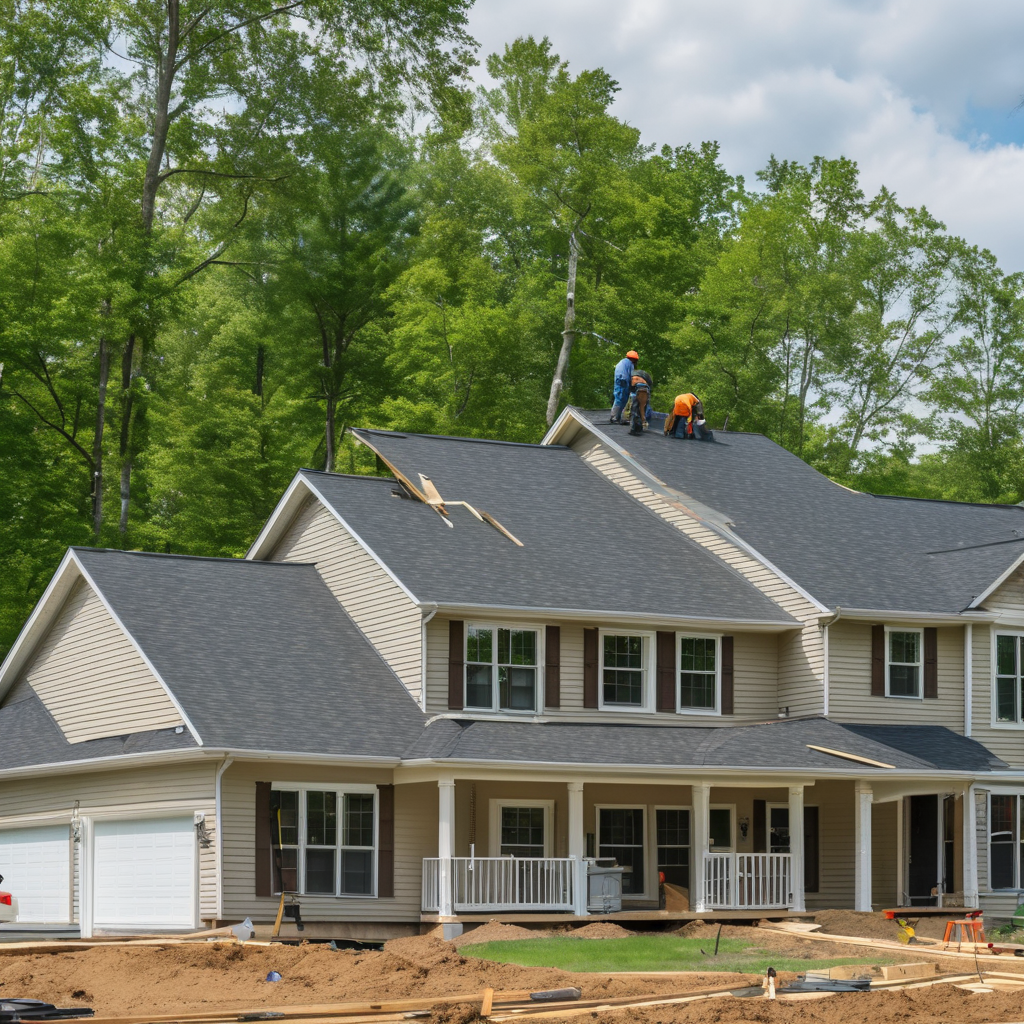 Experienced roofing crew actively working on residential property