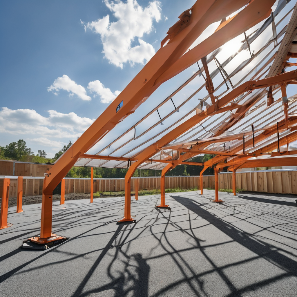 Modern roofing tools and technology equipment displayed on professional job-site showing contemporary construction methods