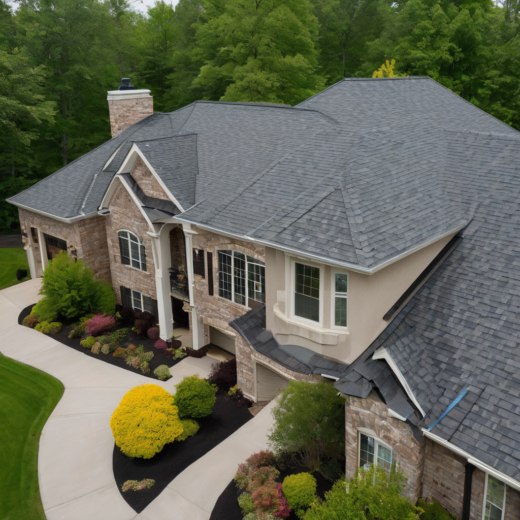 Before and after roof repair transformation showing improved residential house exterior with quality finished work
